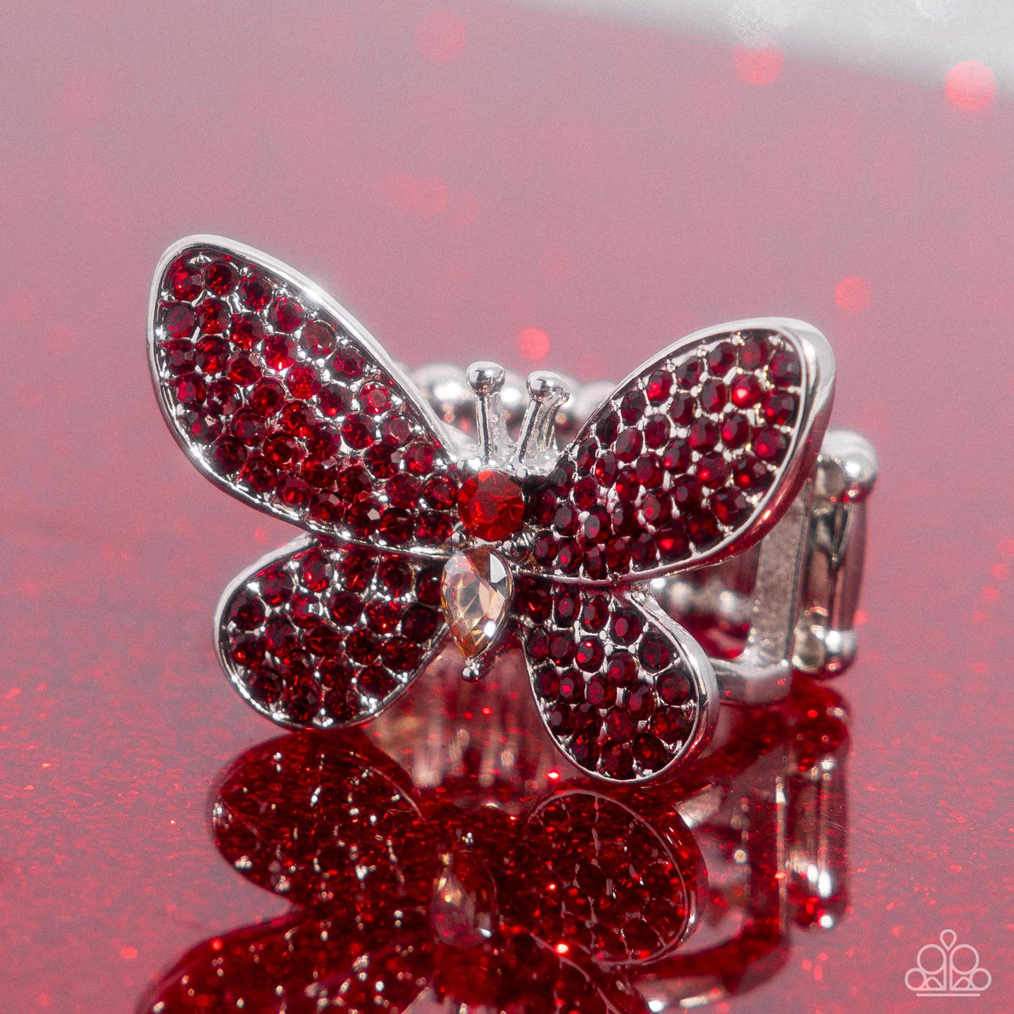 Admirable Ascension - Red Rhinestone Butterfly Ring Paparazzi R0904