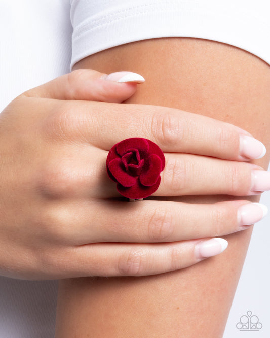 Relaxed Rosette - Red Velvet Wine Rosette Ring Paparazzi R0866