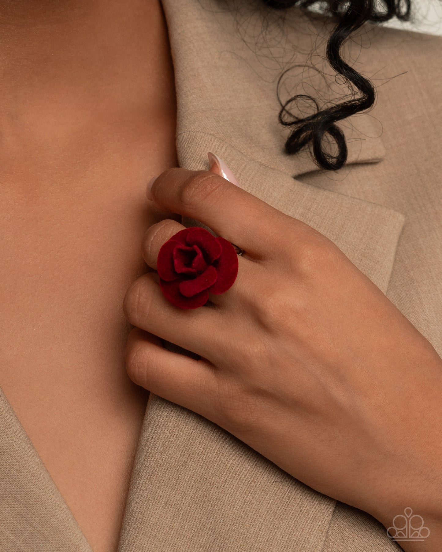 Relaxed Rosette - Red Velvet Wine Rosette Ring Paparazzi R0866