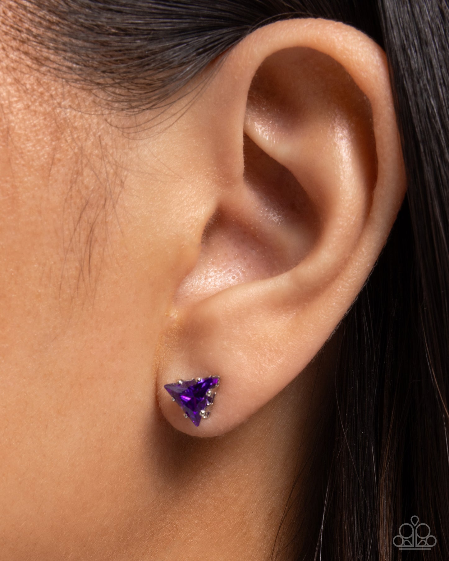 Triangular Twinkle - Purple Cubic Zirconia Triangle Post Earring Paparazzi E2545