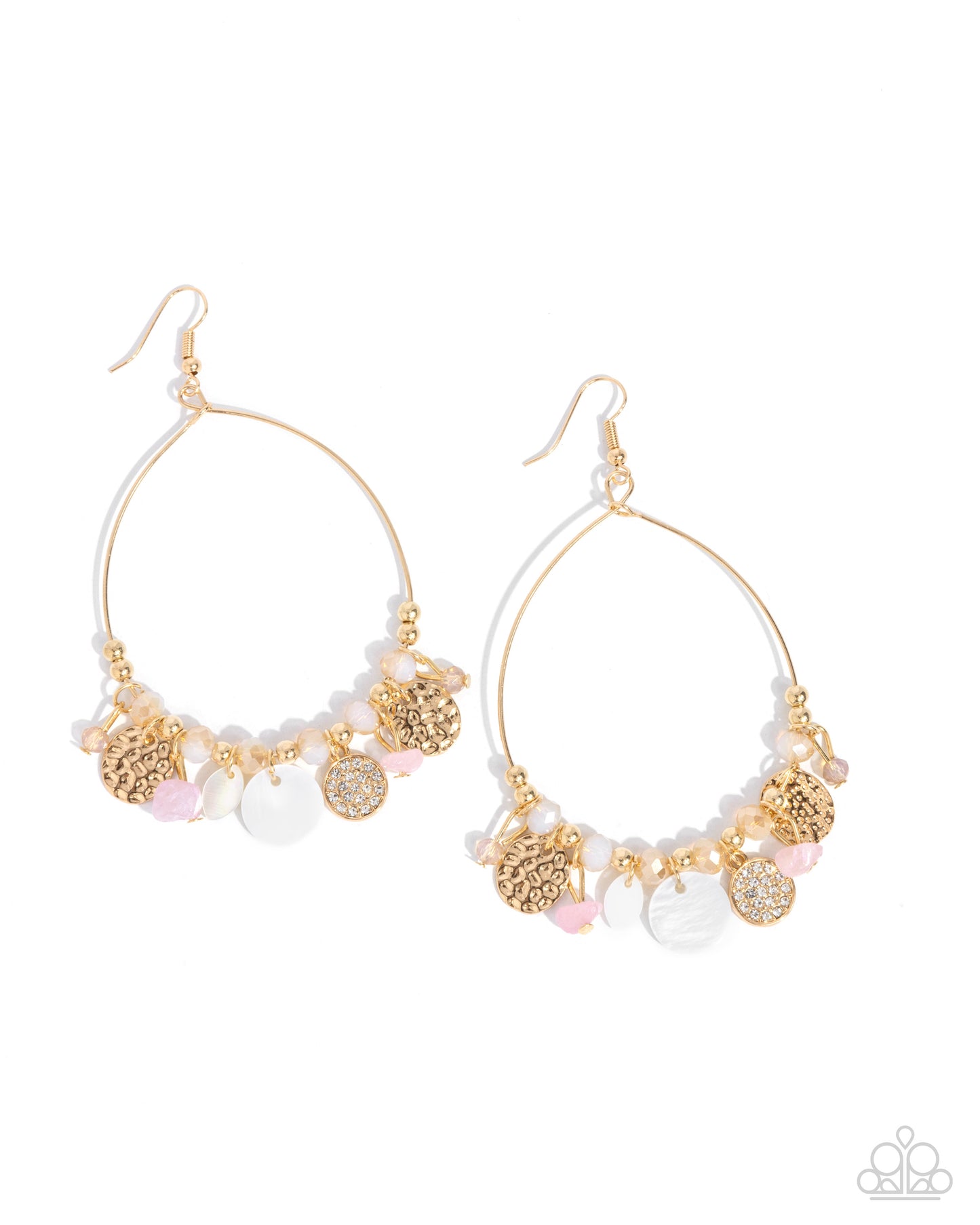 Wiry Wayfarer - Pink Stone, White Rhinestone Gold Disc Fringe Earring Paparazzi E2101