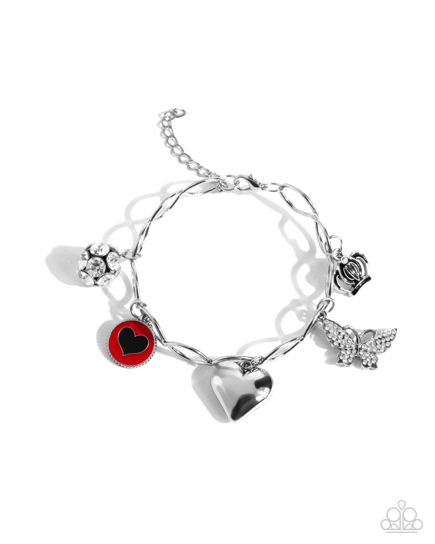 Lullaby Lucky - Red Scarlet Smile & Silver Heart Charm Style Bangle Bracelet Paparazzi B2035