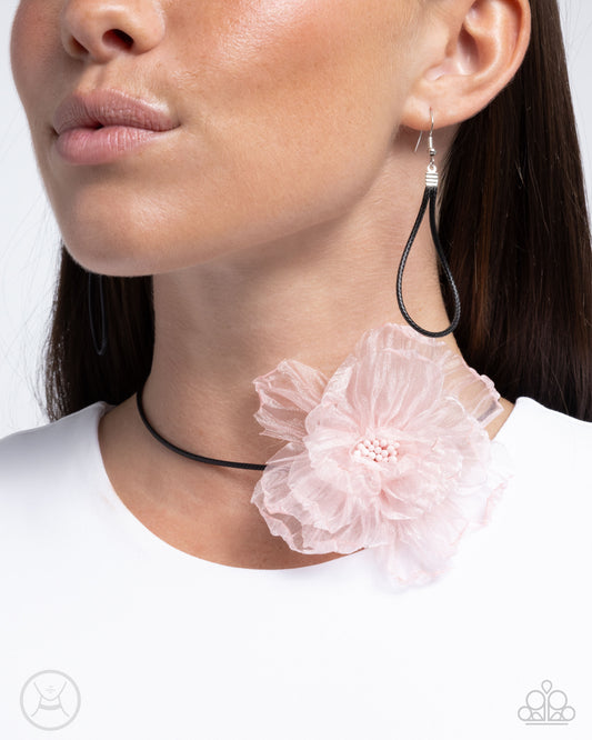 French Facade - Pink - Baby Pink Tulle Flower Choker Necklace Paparazzi N3225