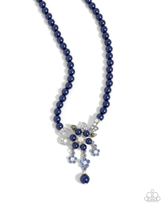All Over TON - Blue Montana Pearl & White Rhinestone Flower Necklace Paparazzi N3060