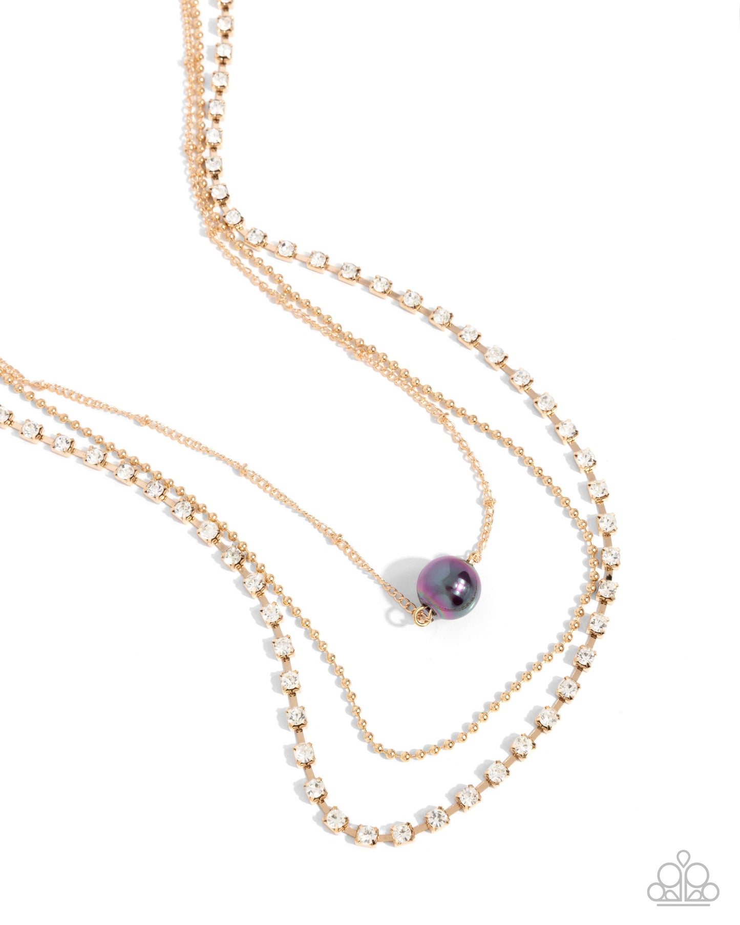 Symmetrical Shimmer - Purple Plum Oil Spill Bead & Gold Layered Necklace Paparazzi N2796