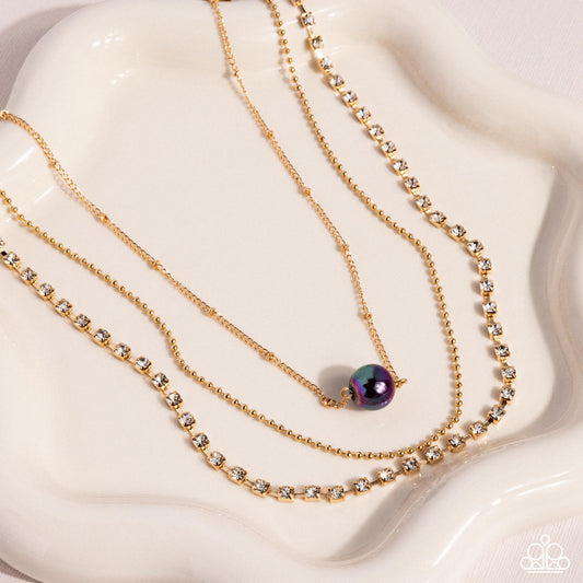 Symmetrical Shimmer - Purple Plum Oil Spill Bead & Gold Layered Necklace Paparazzi N2796