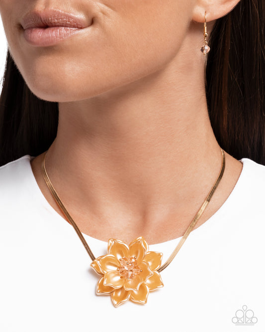 Banquet Blossom - Yellow Flower & Gold Herringbone Chain Necklace Paparazzi