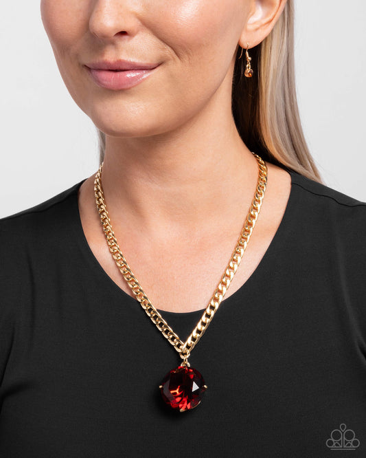 Musings State of Mind - Brown Topaz Oversized Gem Gold Necklace Paparazzi N1381