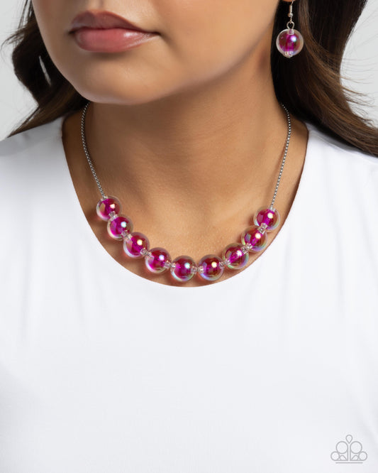 Iridescent Identity - Pink Peacock Vibrant Bubbly Bead Necklace Paparazzi N2934
