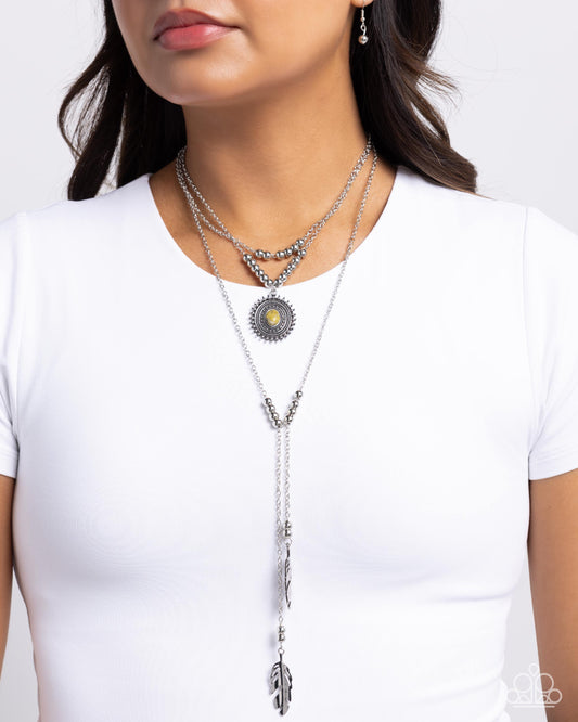 Free-Spirited Freestyle - Yellow Marbled Stone Santa Fe Style Layered Necklace Paparazzi N3067