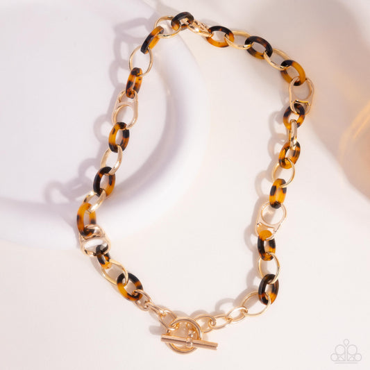 Smooth Season - Brown Tortoiseshell, Acrylic & Gold Soda Can Link Toggle Necklace Paparazzi