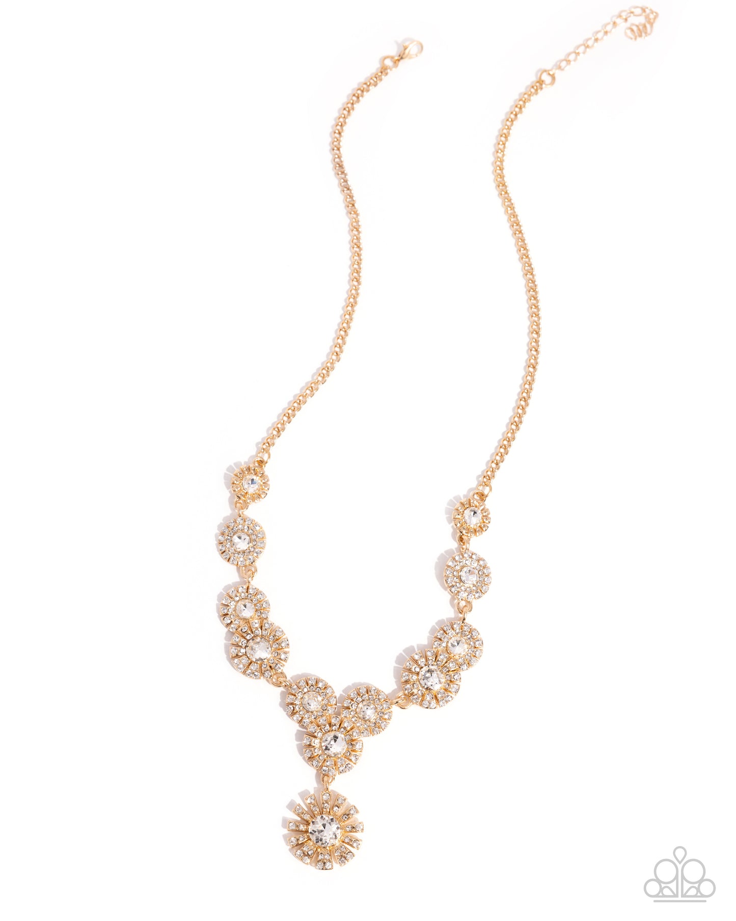 Sunburst Selfie - Gold White Rhinestone Encrusted Necklace Paparazzi N3206