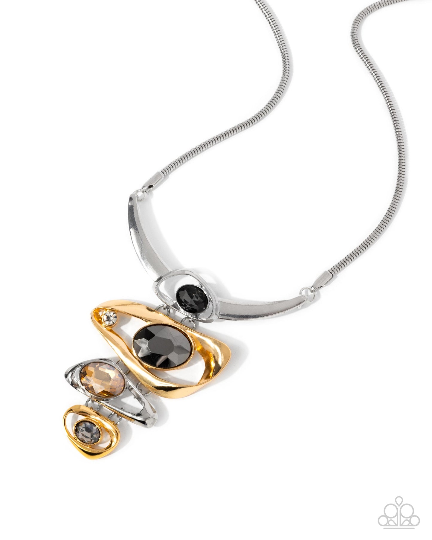 Abundantly Abstract - Silver & Gold, Smoky Hematite Champagne Gem Necklace Paparazzi N2930