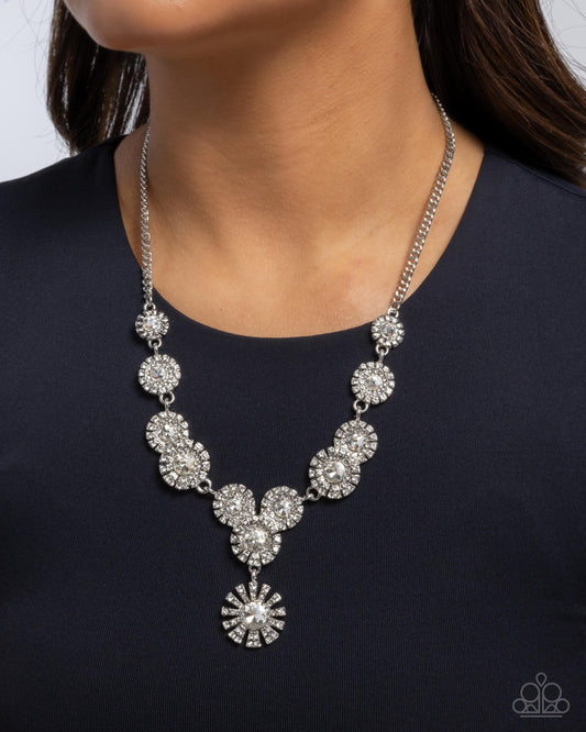 Sunburst Selfie - White Glittering Rhinestone Silver Necklace Paparazzi N3573