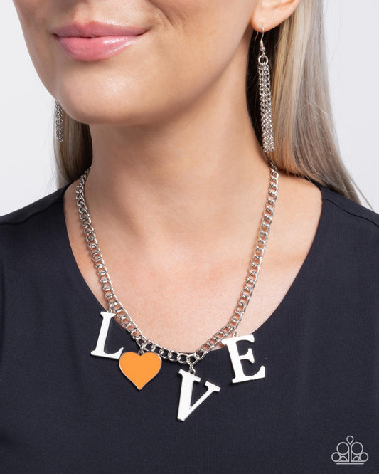 Lovely Lineup - Orange Heart LOVE Necklace Paparazzi N3461