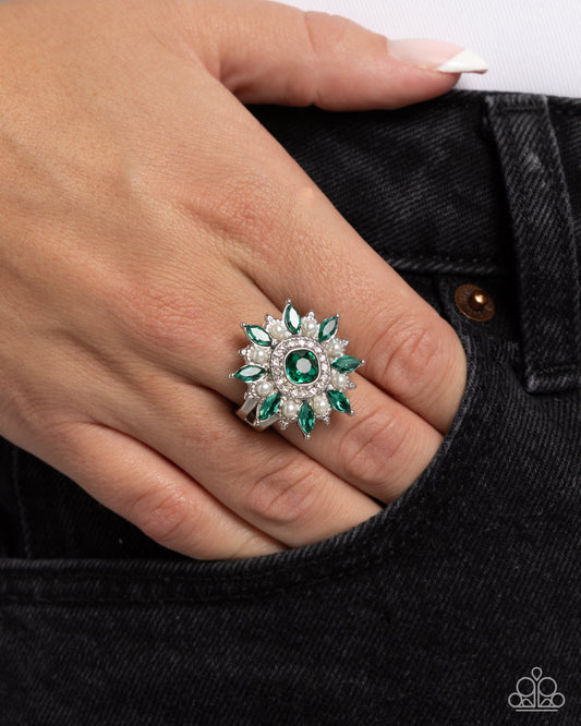 Forge Ahead - Green Emeral Gem & White Pearl Ring Paparazzi R1115