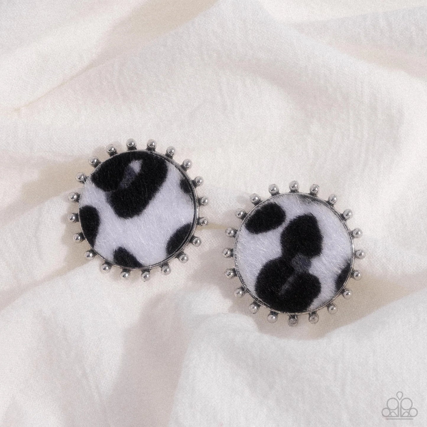 Cowhide Couture - Black & White Cow Print Earring Paparazzi E2305