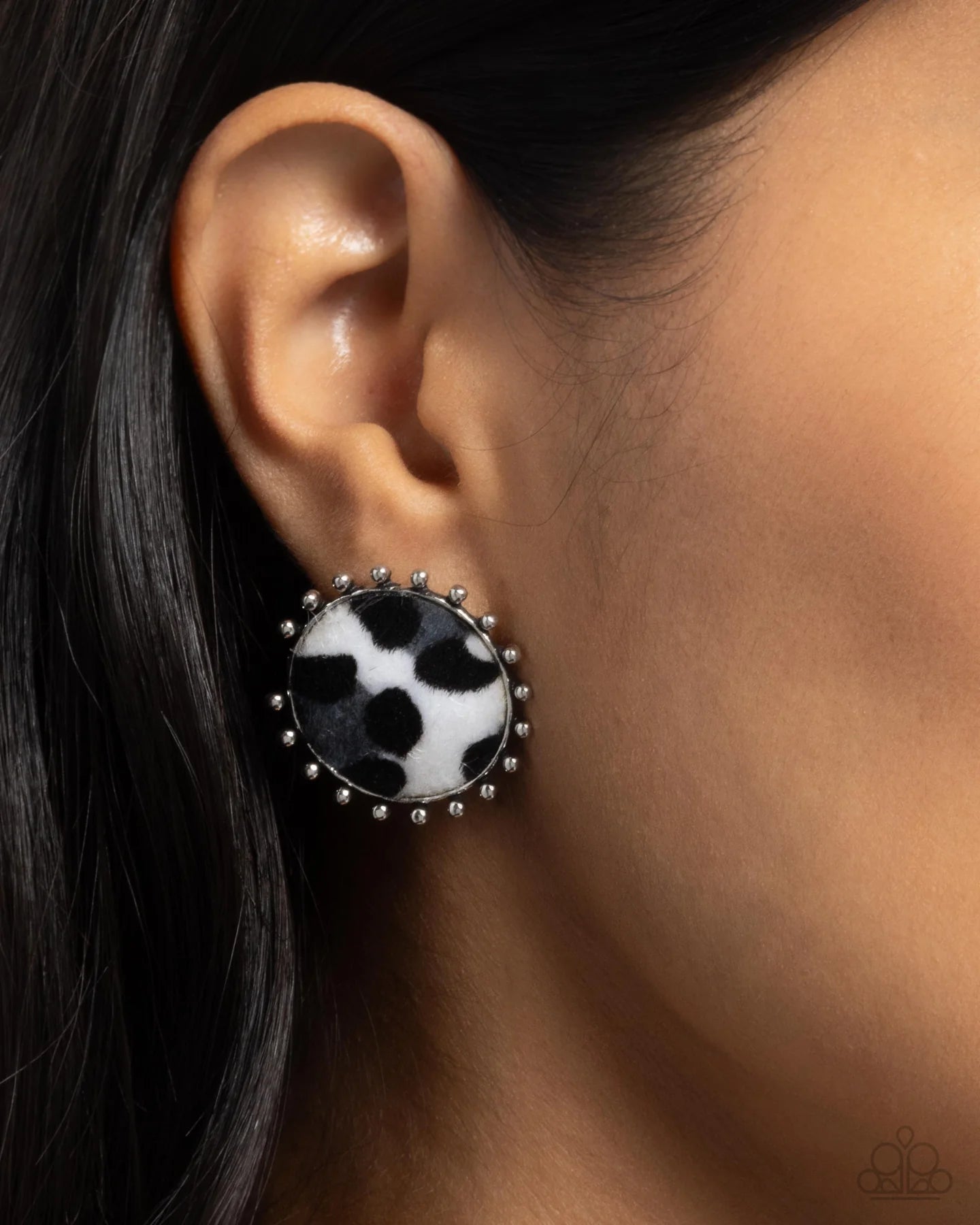 Cowhide Couture - Black & White Cow Print Earring Paparazzi E2305