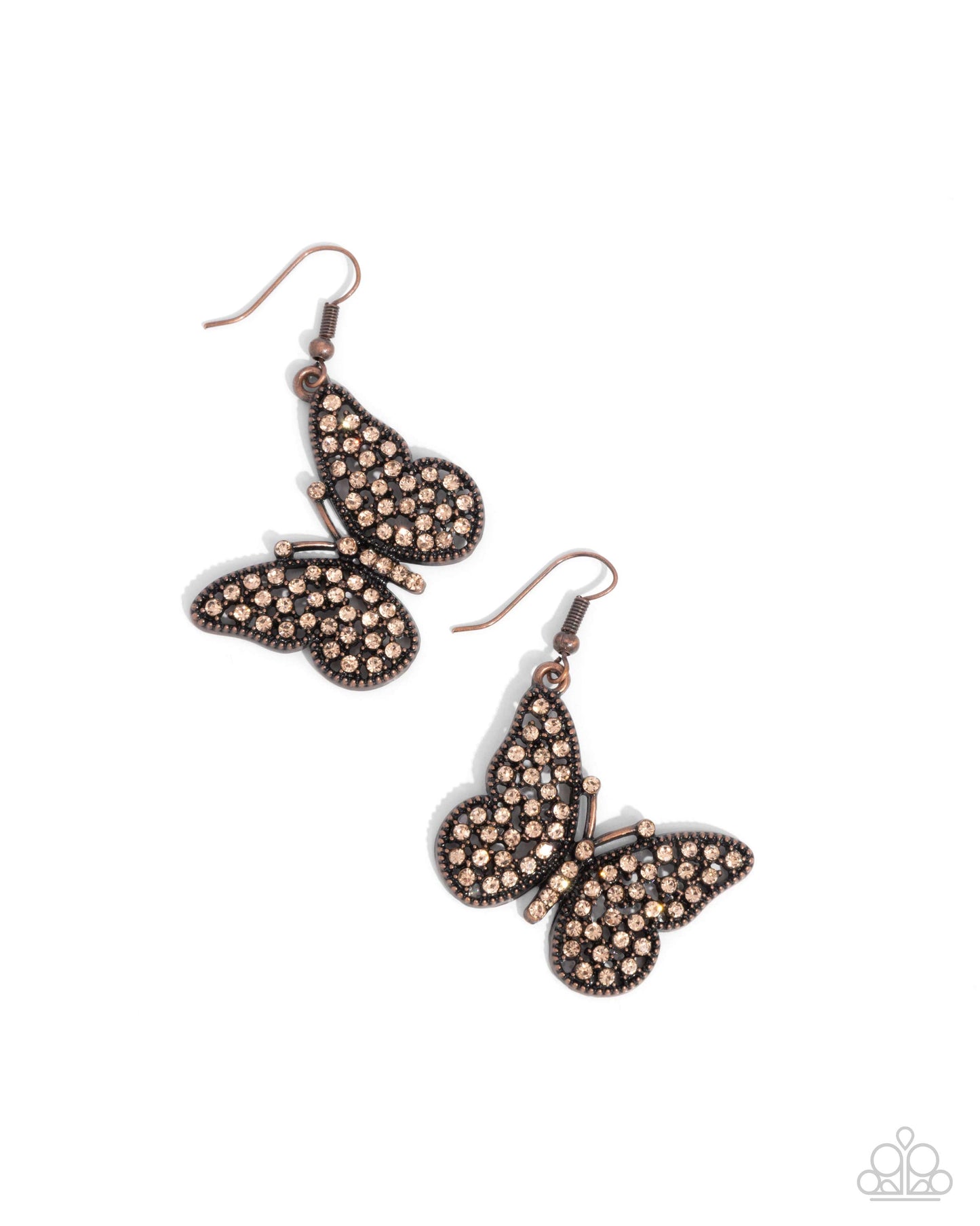 Aerial Audience - Copper & Light Peach Rhinestone Butterfly Earring Paparazzi E2670