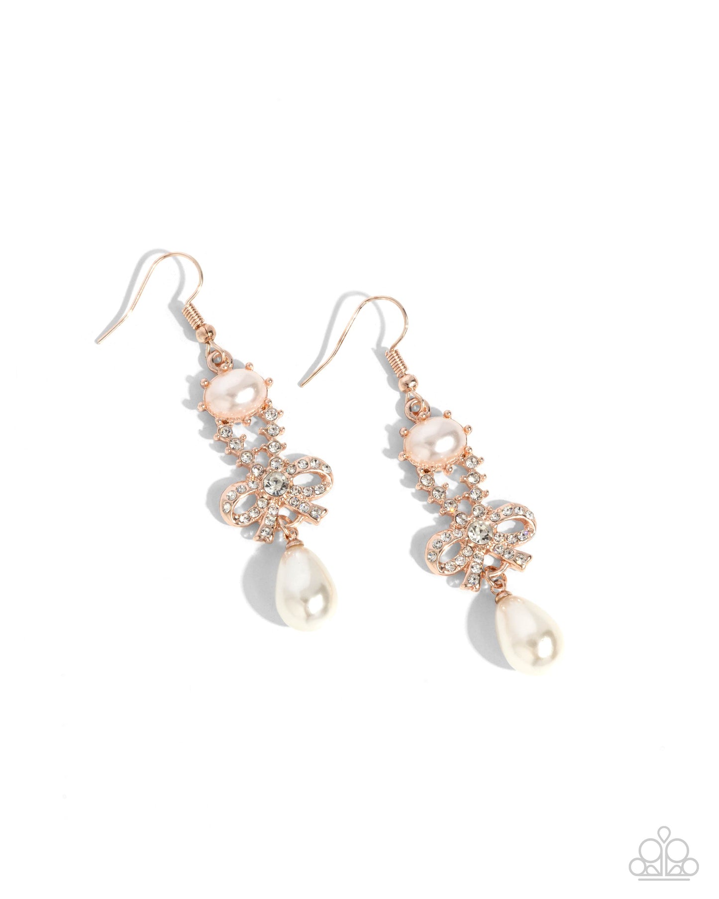 Alluring Advocate - Rose Gold, White Pearl & Rhinestone Bow Earring Paparazzi E3067
