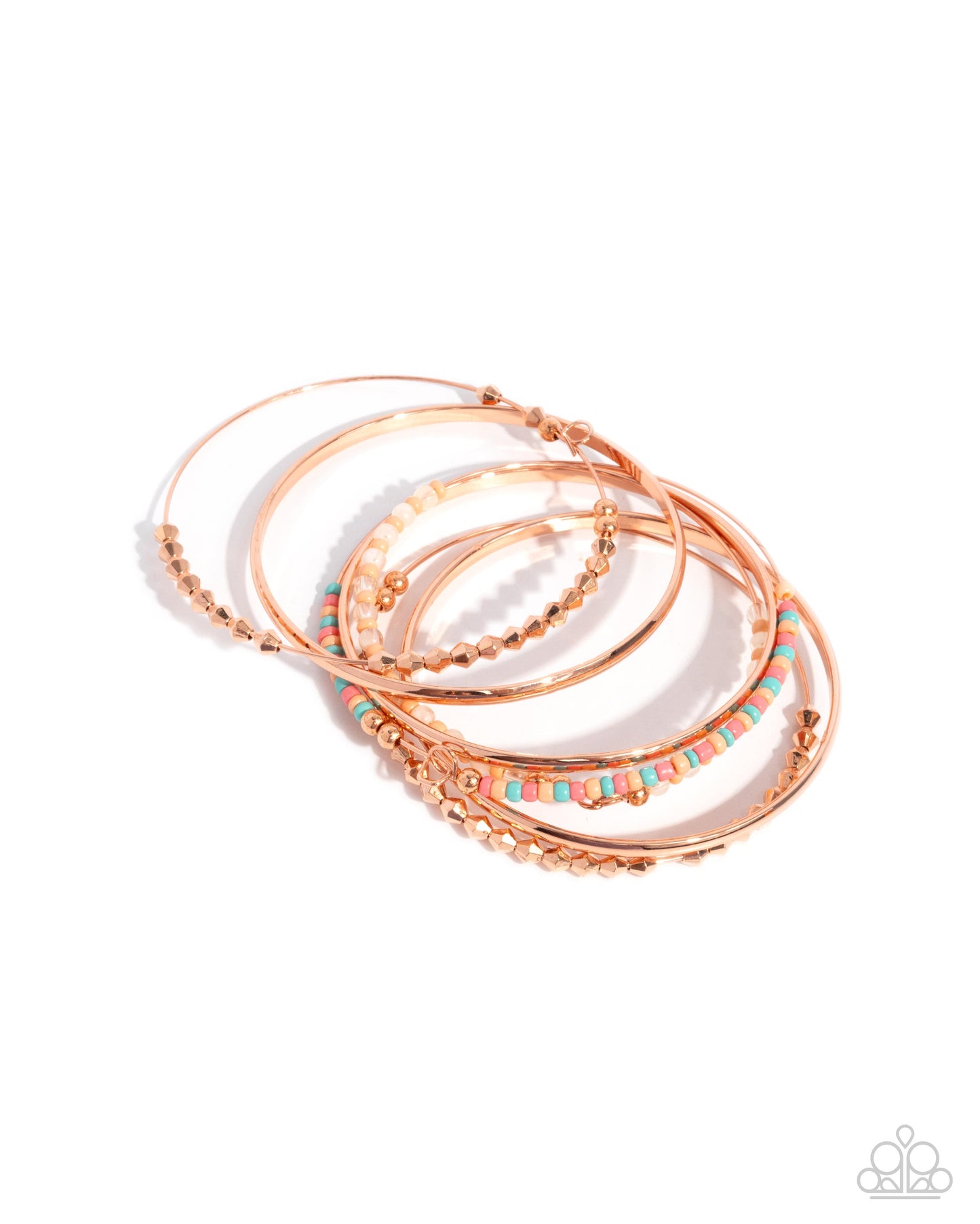 Seed Bead Shimmer - Copper - Shiny Copper Seed Peach, Desert Rose, Yellow Bead Bangle Bracelet Paparazzi B2096