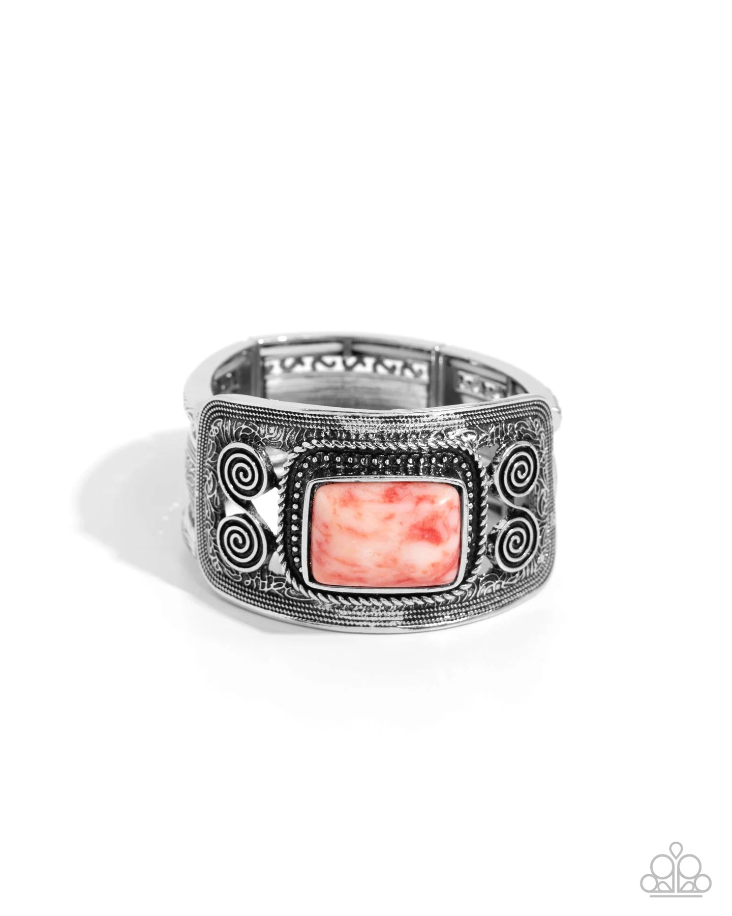Paparazzi Rustic Reaction - Red Stone Silver Stretch Bracelet B2541