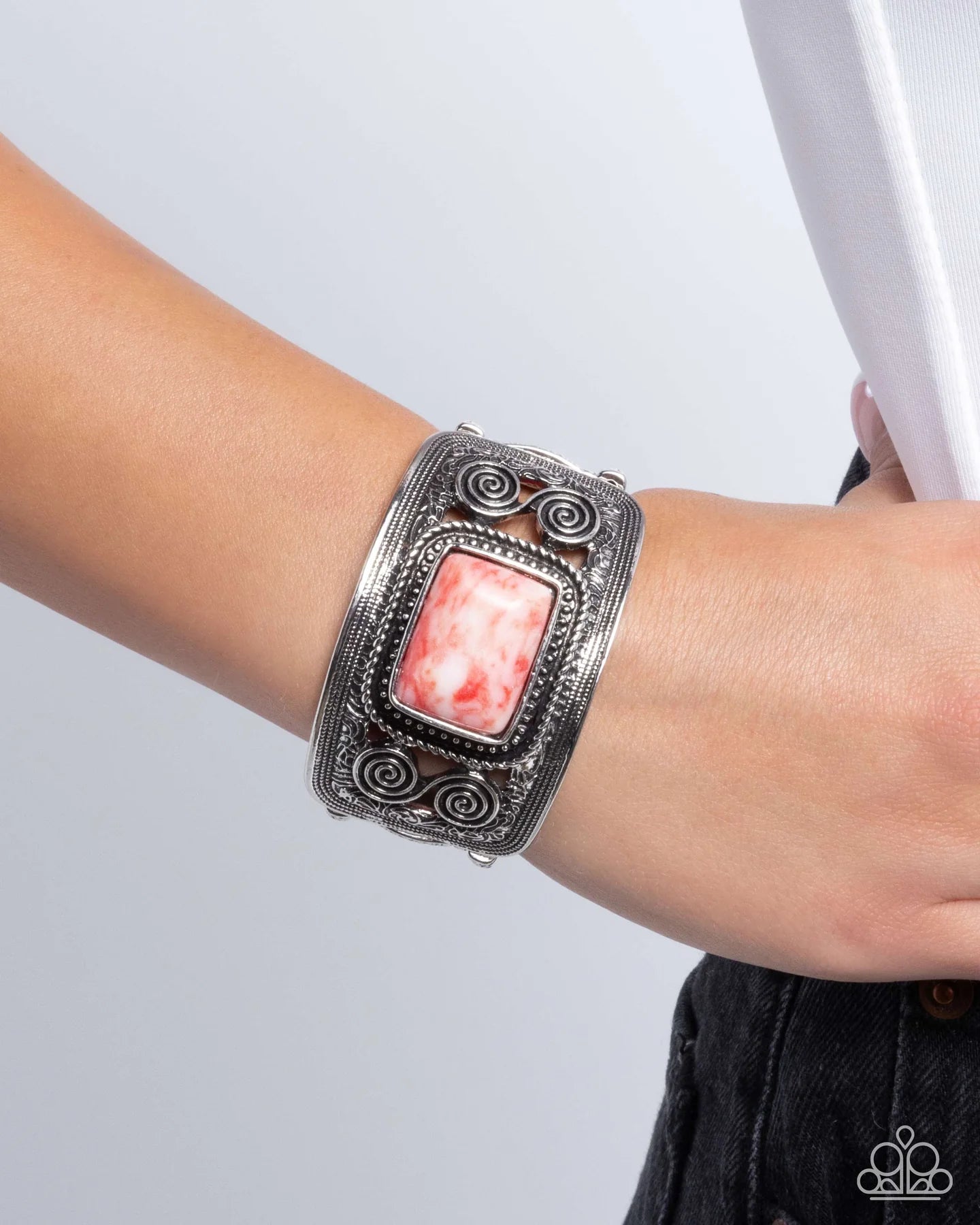 Paparazzi Rustic Reaction - Red Stone Silver Stretch Bracelet B2541
