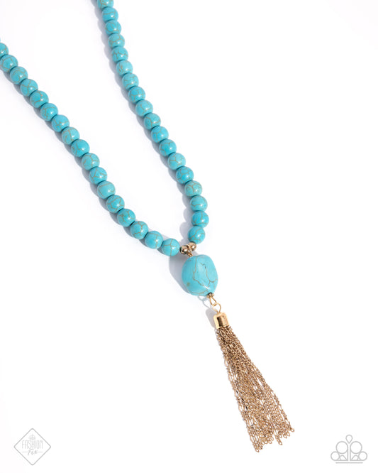 Coachella Chic - Blue Turquoise & Gold Tassel Necklace Simply Santa Fe Fashion Fix January 2025 Paparazzi N3187
