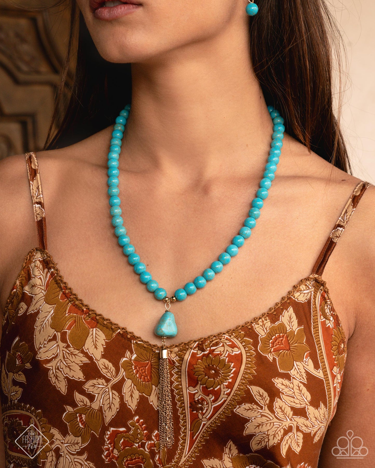 Coachella Chic - Blue Turquoise & Gold Tassel Necklace Simply Santa Fe Fashion Fix January 2025 Paparazzi N3187