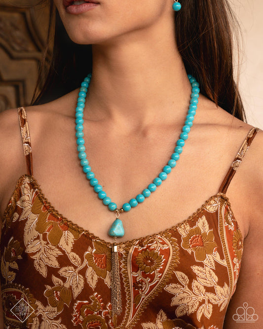 Coachella Chic - Blue Turquoise & Gold Tassel Necklace Simply Santa Fe Fashion Fix January 2025 Paparazzi N3187