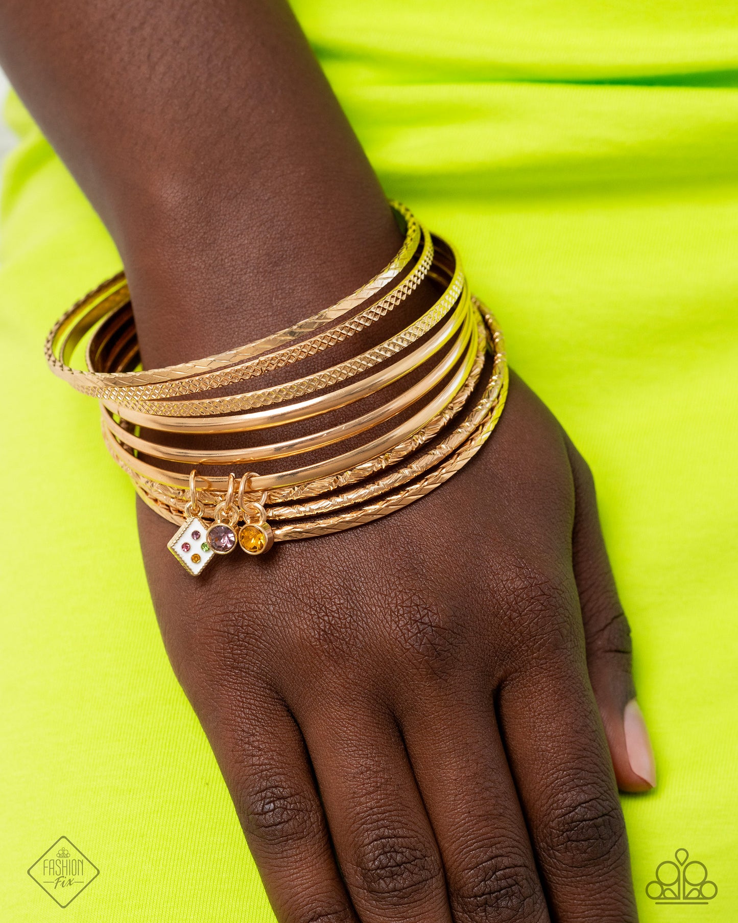 Fixed Fashion - Gold Bangle Set of 9 Bracelets Sunset Sightings Fashion Fix November 2024 Paparazzi B2337