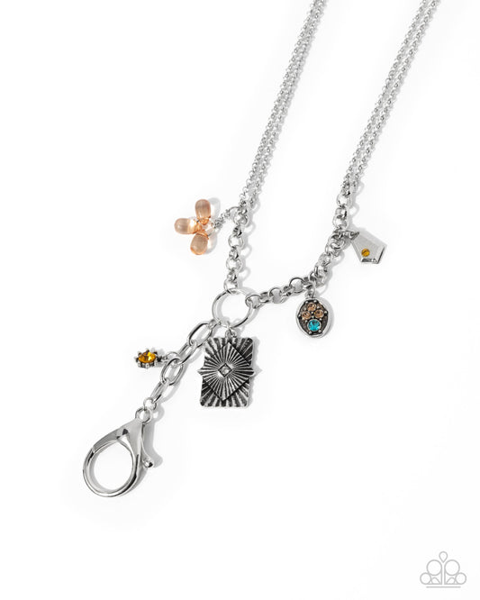 Lavish Language - Multi Topaz Rhinestone, Aquamarine Rhinestone Charm Style Lanyard Necklace Paparazzi N3220