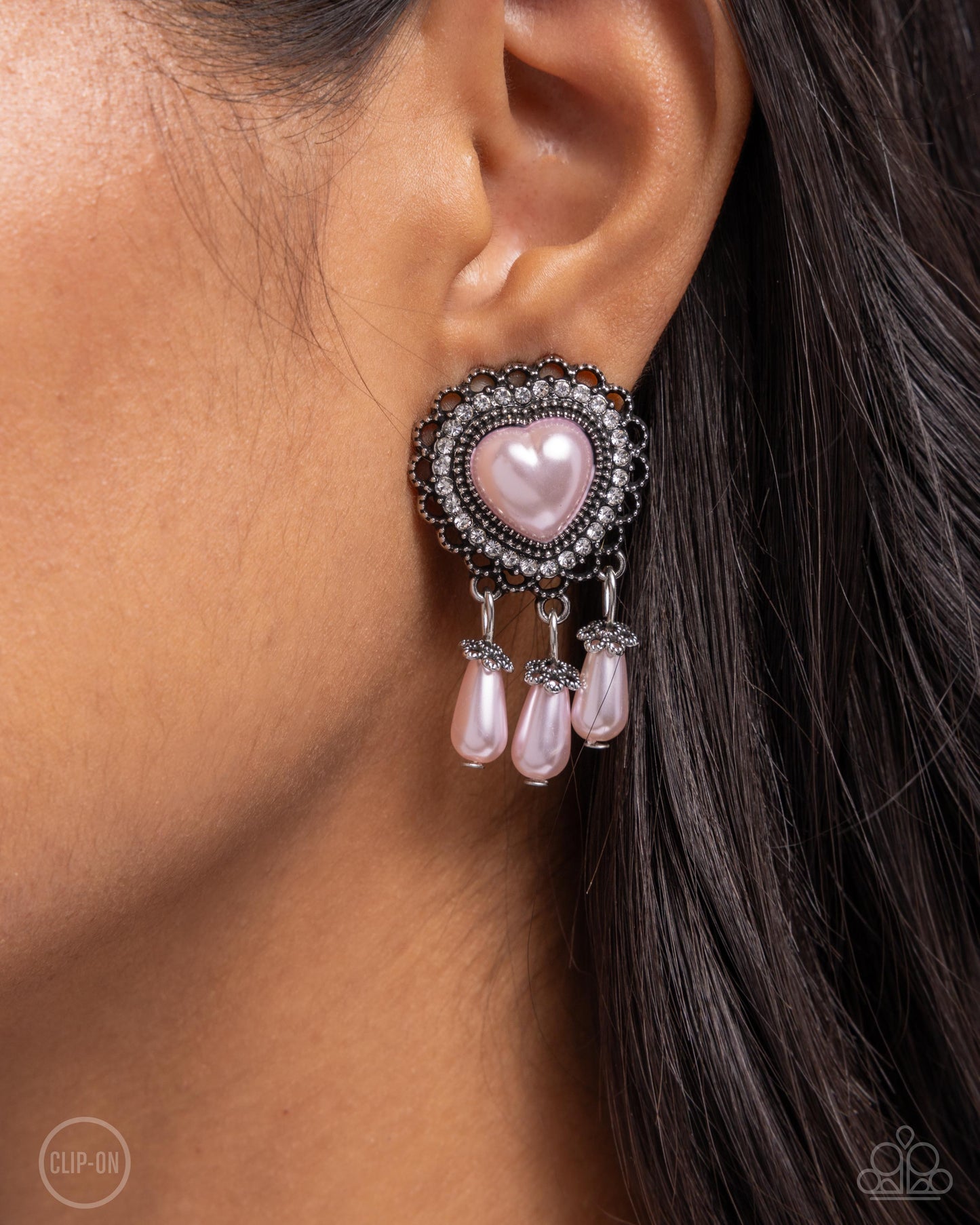 Sumptuous Story - Pink - Light Pink Pearl Heart Clip-On Earring Paparazzi E2528