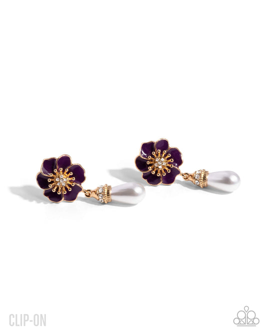 Regency Reign - Purple Plum White Pearl Clip-On Earring Paparazzi