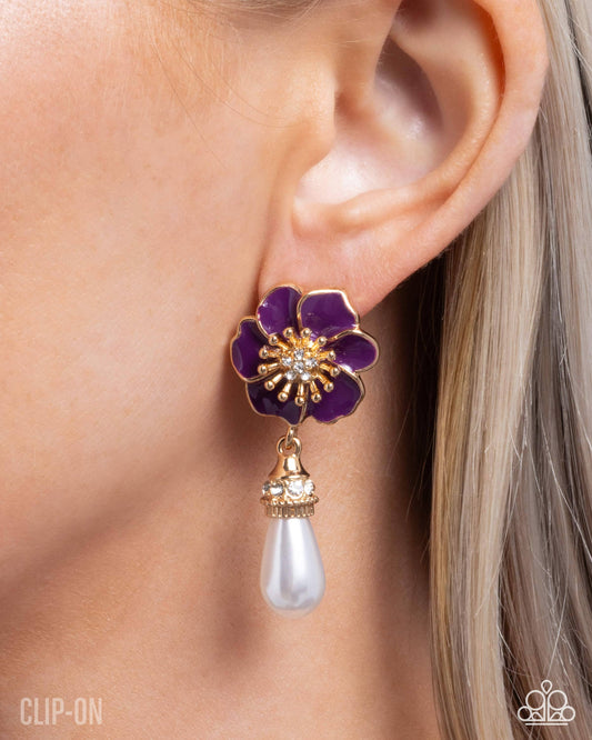 Regency Reign - Purple Plum White Pearl Clip-On Earring Paparazzi