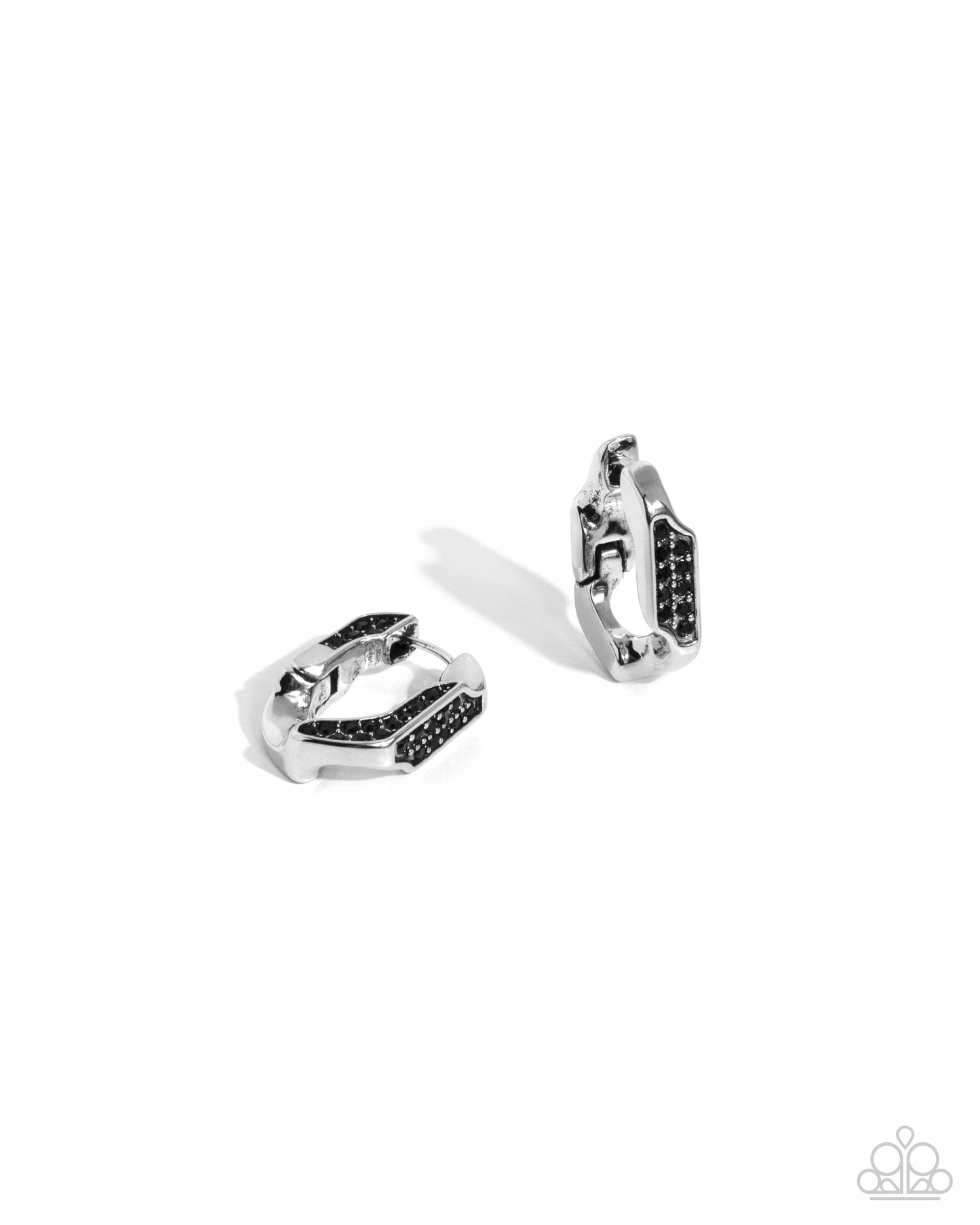 Warped Welcome - Black Rhinestone Hinge 1/2 Inch Hoop Earring Paparazzi E2156