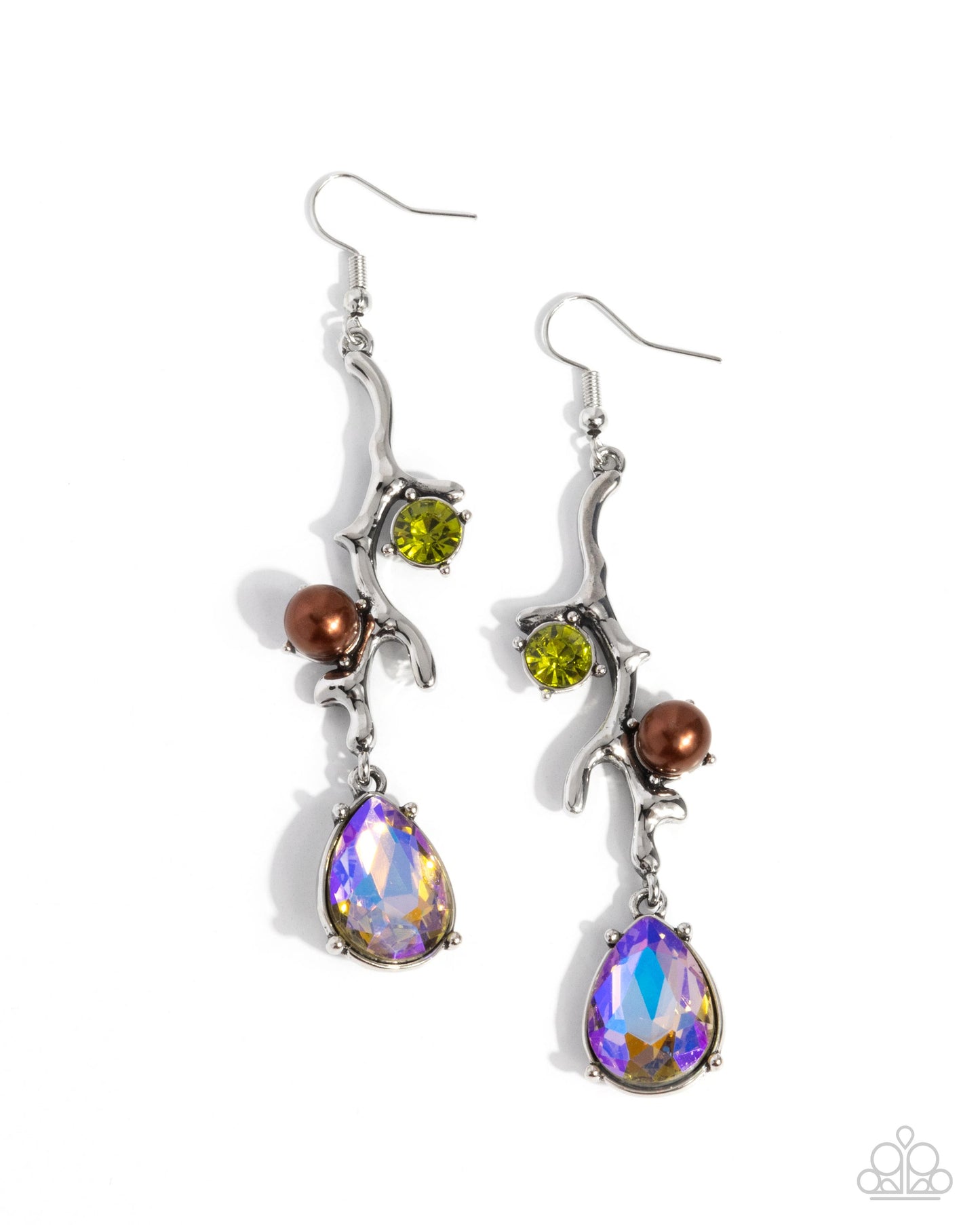 Glitzy Giveaway - Multi Colored Olivine Rhinestone, Brown Pearl, & UV Teardrop Gem Earring Paparazzi