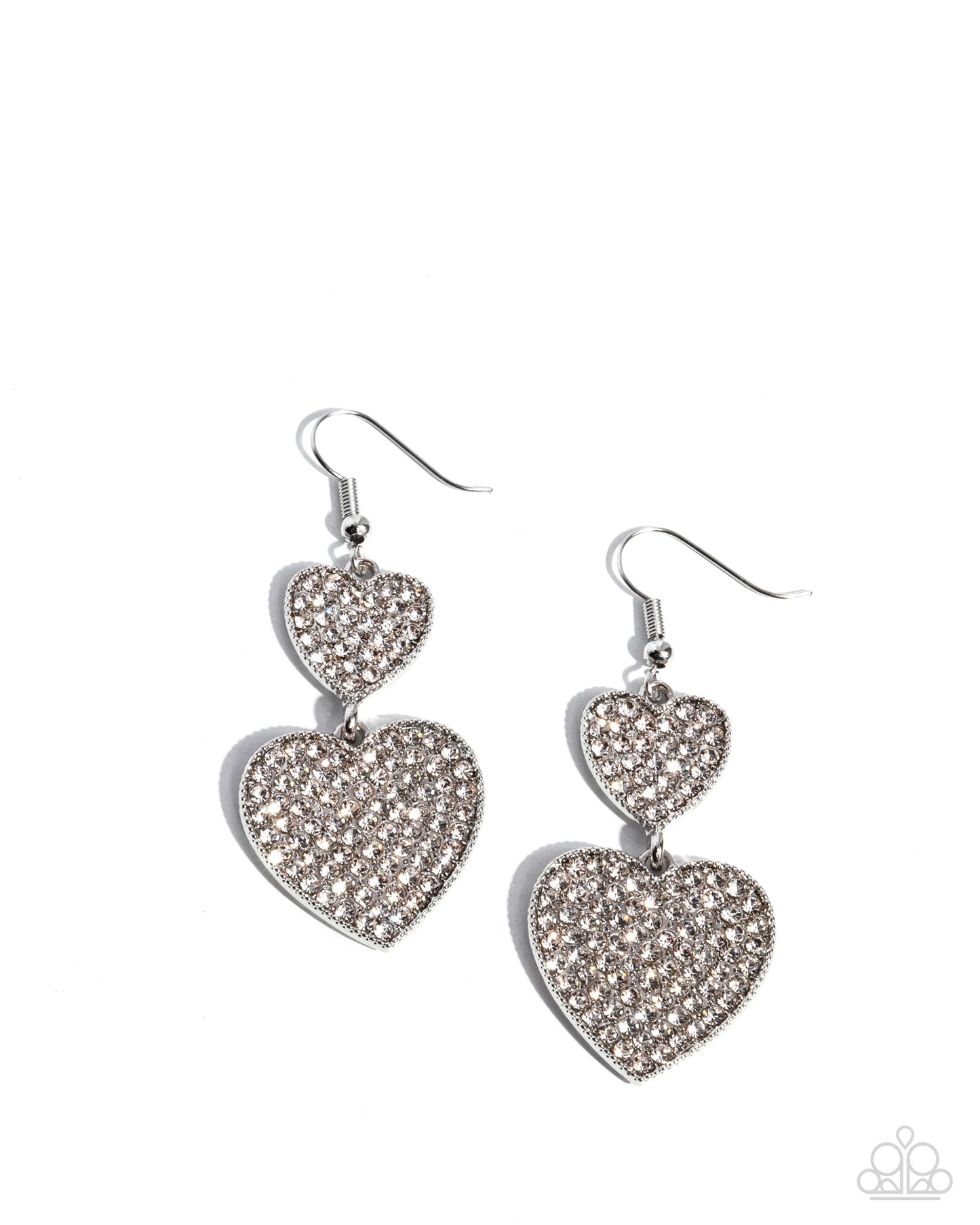 Paparazzi You Make My Heart Glow - White Rhinestone Silver Heart Earrings