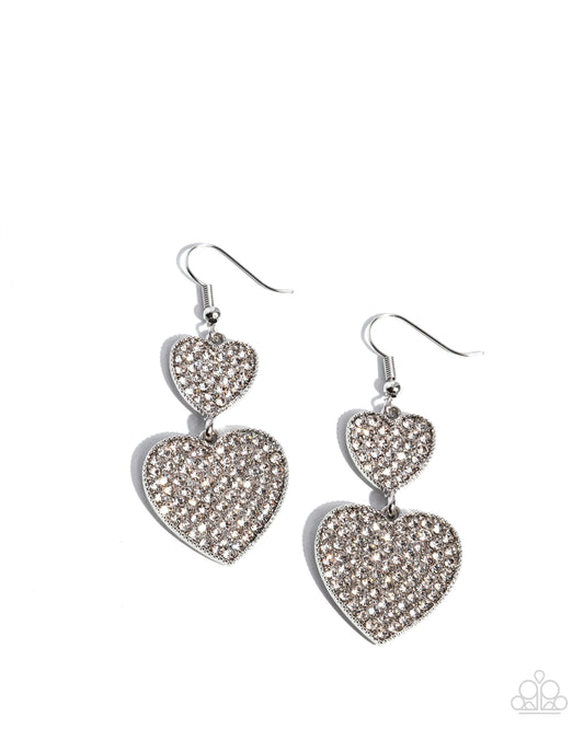 Paparazzi You Make My Heart Glow - White Rhinestone Silver Heart Earrings