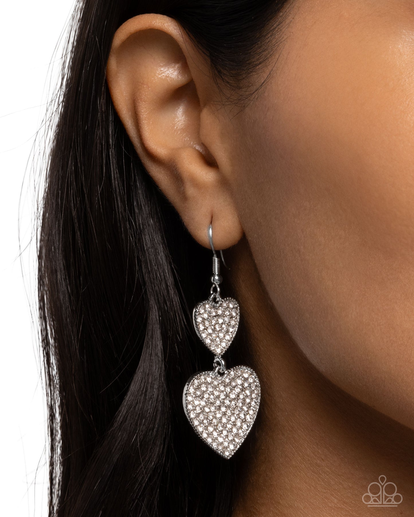 Paparazzi You Make My Heart Glow - White Rhinestone Silver Heart Earrings