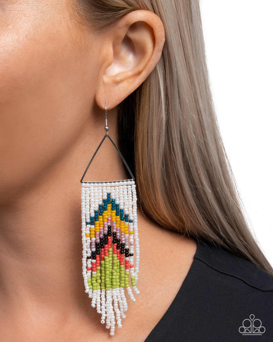 Pointed Promotion - Multicolored Red, Lime Green, Yellow, Black, Pink Seed Bead Fringe Earring Paparazzi E2962