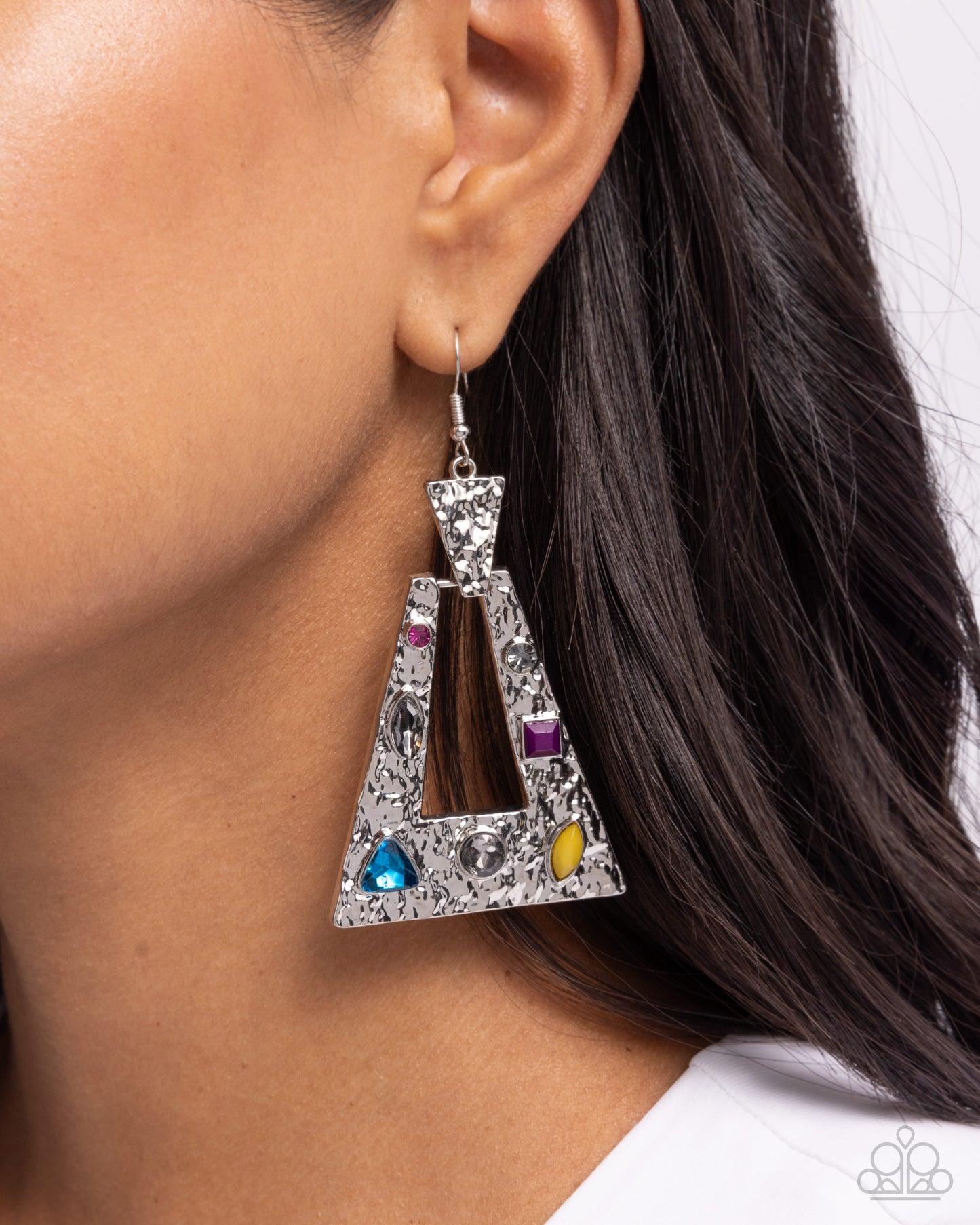 Paparazzi Warped Wanderer - Multicolored Silver Hammered Silver Earring E3229