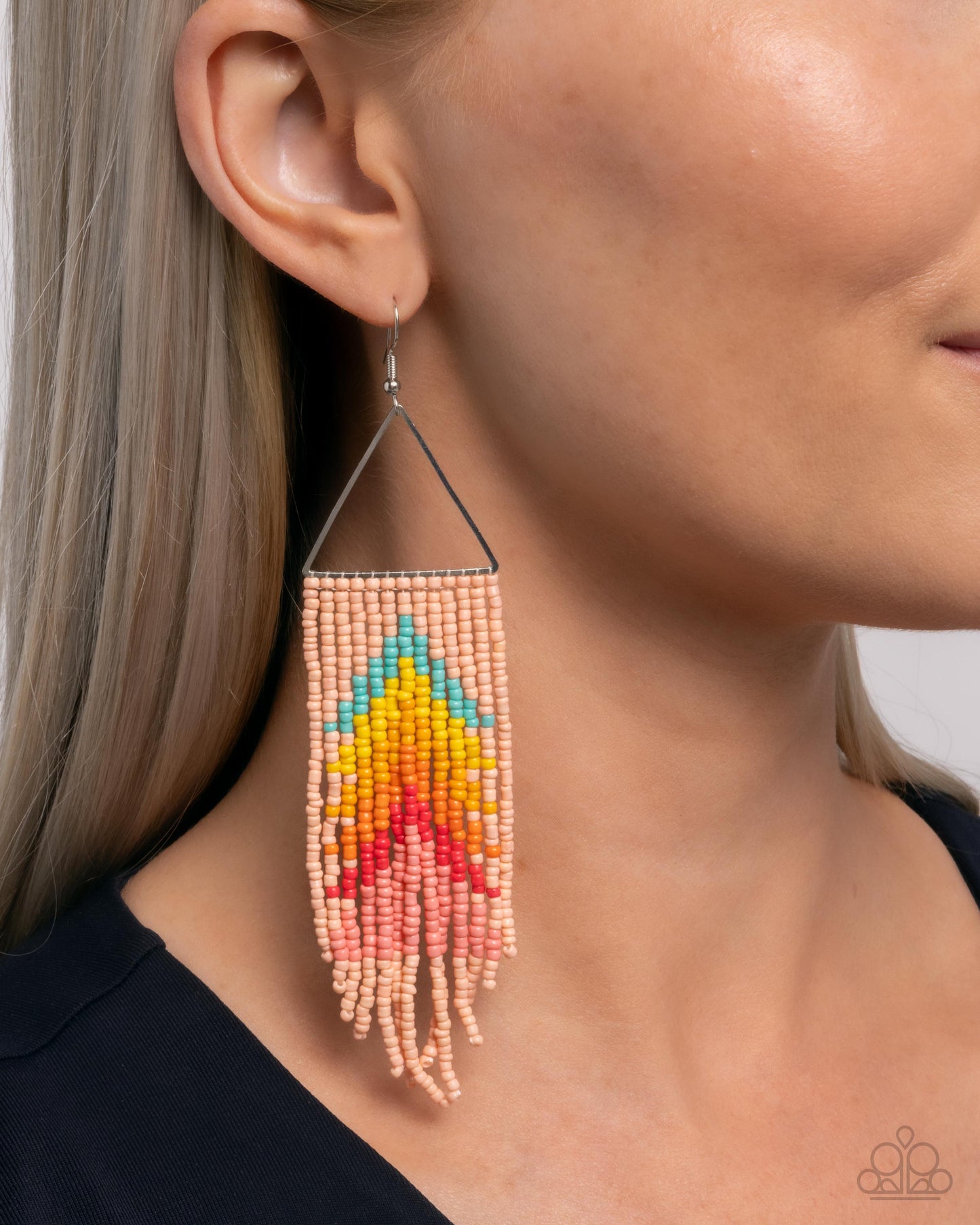 Pointed Promotion - Yellow, Red, Orange, Turquoise Seed Bead Fringe Earring Paparazzi E2896