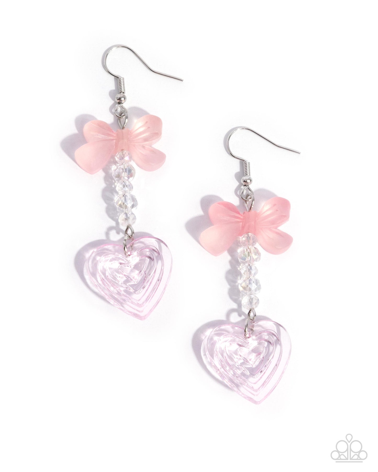 Feminine Freefall - Pink - Baby Pink Bow & Heart Earring Paparazzi E2301