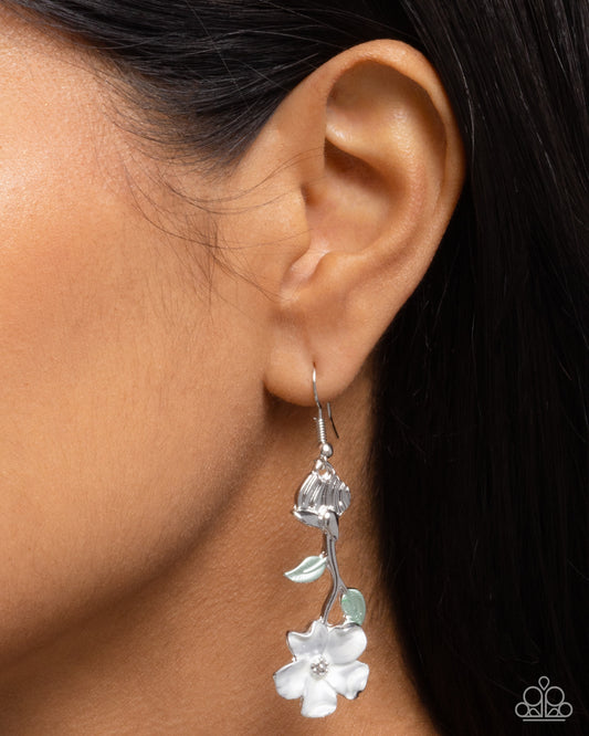 Flourishing Activity - White Flower Earring Paparazzi E2348