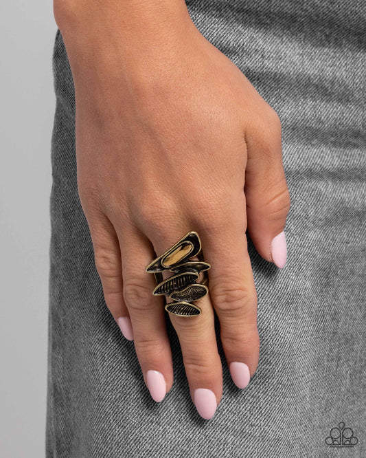 Unpredictable Union - Brass & Aurum Gem Hammered Textured Ring Paparazzi R1123