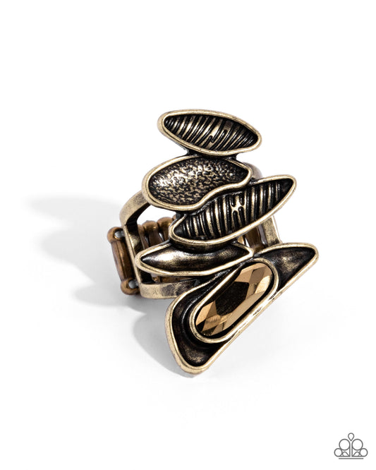 Unpredictable Union - Brass & Aurum Gem Hammered Textured Ring Paparazzi R1123