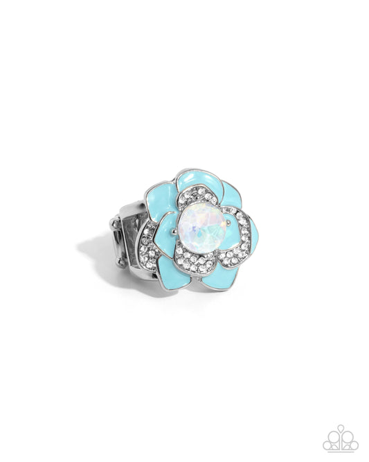 Bridging Bling - Blue Winter Sky Flower Ring Paparazzi R0920