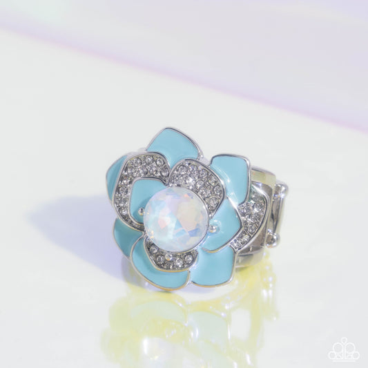 Bridging Bling - Blue Winter Sky Flower Ring Paparazzi R0920