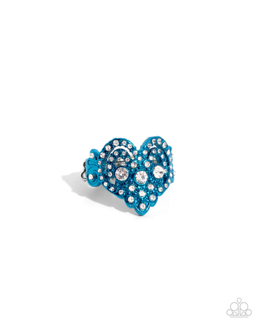 Gallant Glitter - Blue & White Rhinestone Heart Ring Paparazzi